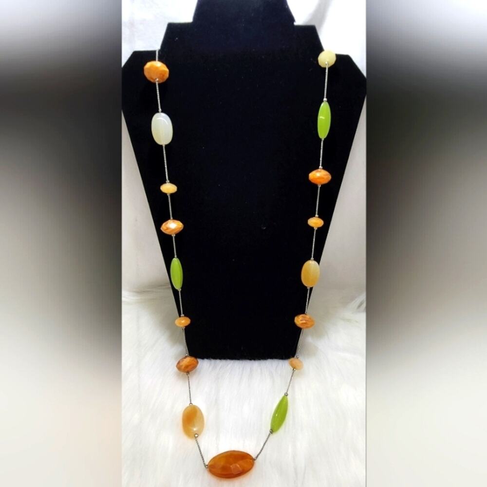 Chunky Jade Agate Beaded Statement Necklace Boho Orange - Picture 3 of 4